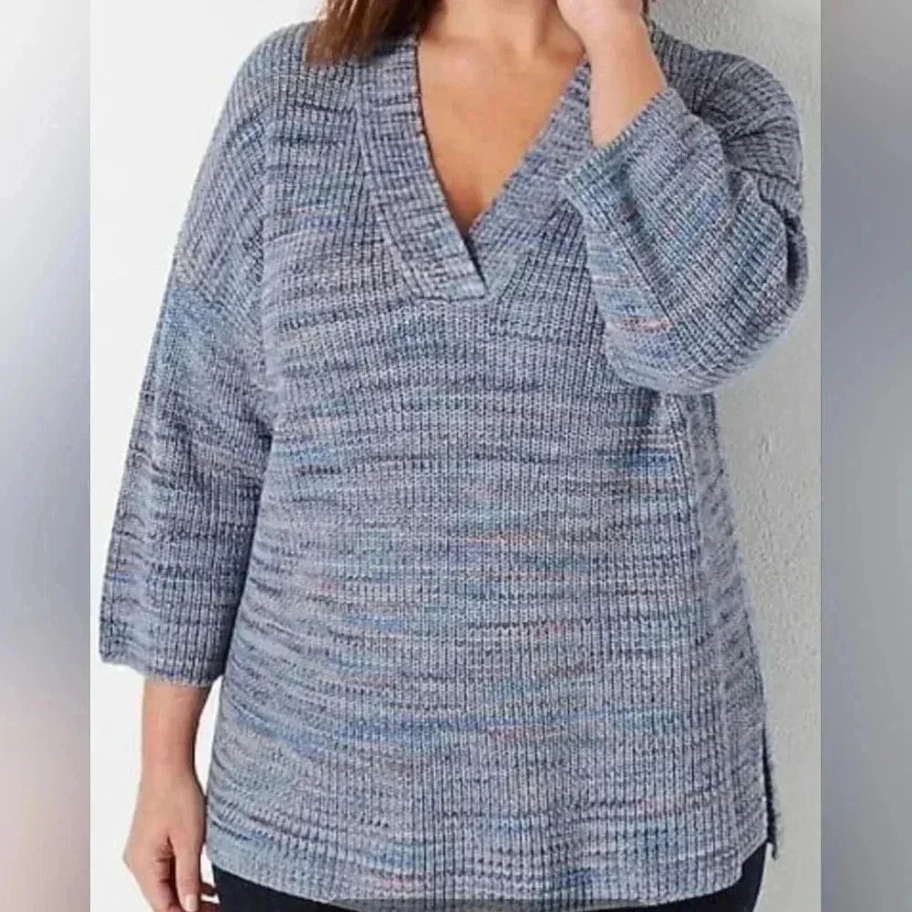 J. Jill 100% organic cotton easy drop shoulder v neck tunic sweater XL
